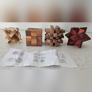 Wooden 3D Interlocking Burr Puzzles Star Sphere Brain Teaser Geometric Lot Of 4